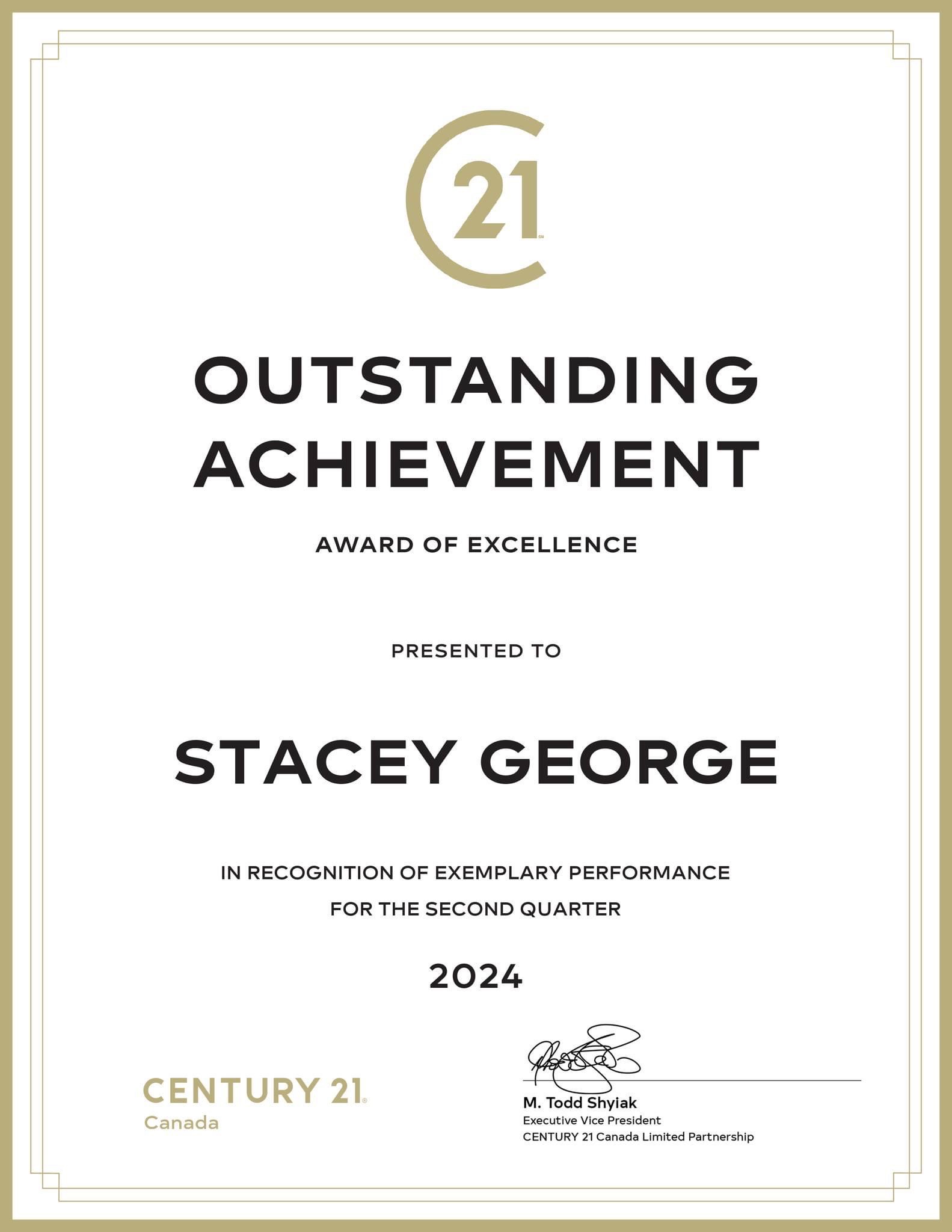 Outstanding Achievement Award For Stacey George